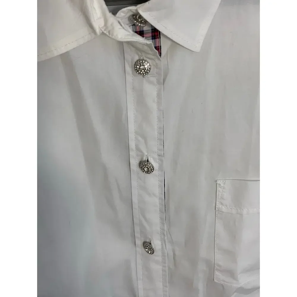 J. Crew Women's White Button down with tartan plaid‎ size large